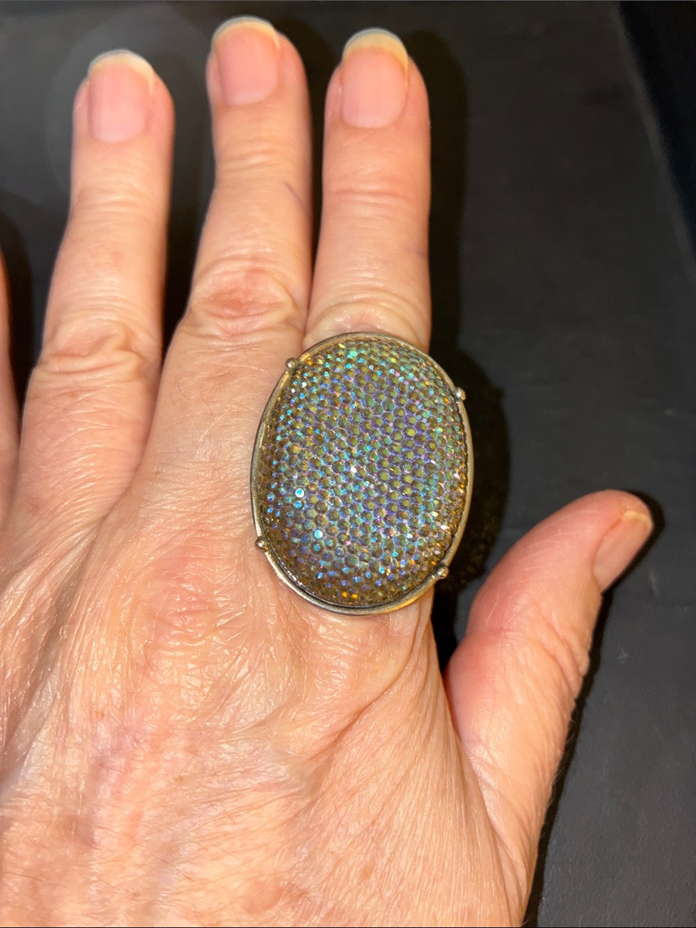 Iridescent Crystal Oval Statement Stretch Ring